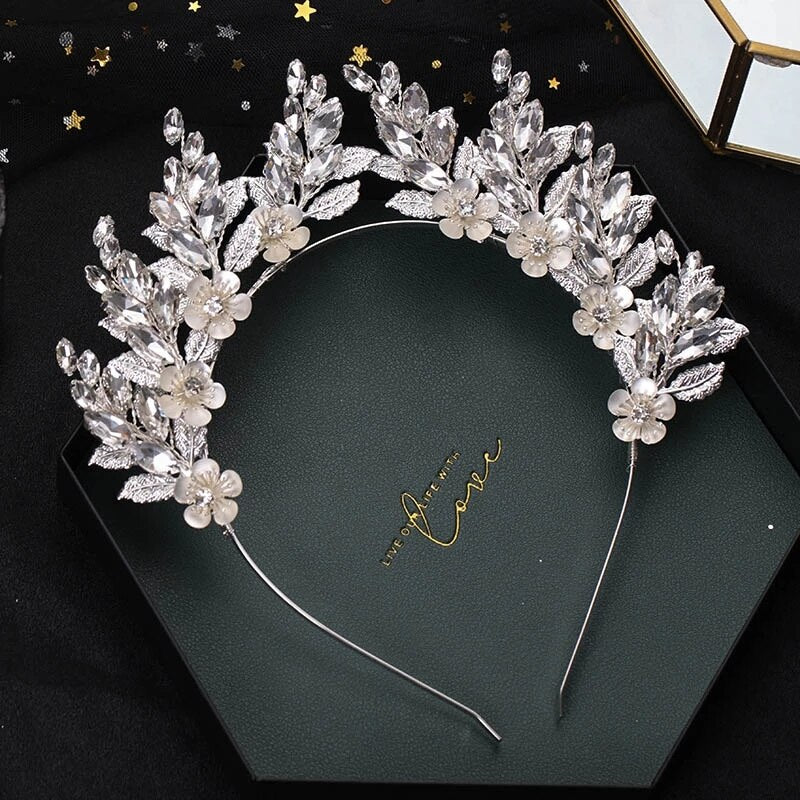 Baroque Gold Flower Leaves Crystal Bridal Crowns for Wedding Hair Accessories New Simulated Pearl Crowns Tiaras Diadem Headbands