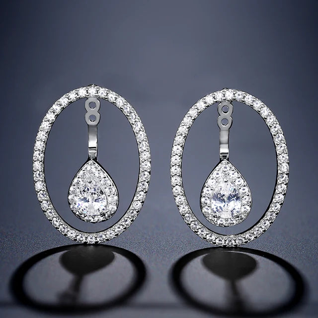 Round Cutout Design Zircon Water Drop Earrings for Women Elegant Bridal Earing Fashion Geometric Wedding Jewelry
