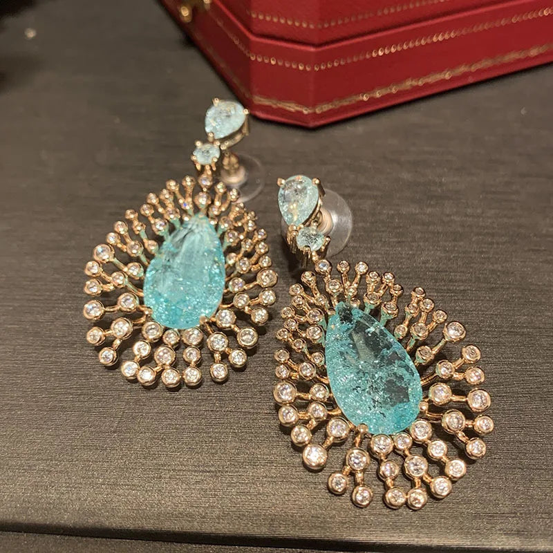 Bilincolor Fashion Light Blue Ice Broken Cubic Zirconia Trendy Earring for Women Bridal Dinner Party