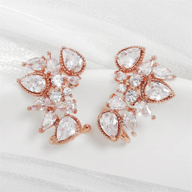 Fashion Cubic Zirconia Flower Stud Earring for Women CZ Shiny Crystal Bridal Earrings Charms Wedding Jewelry