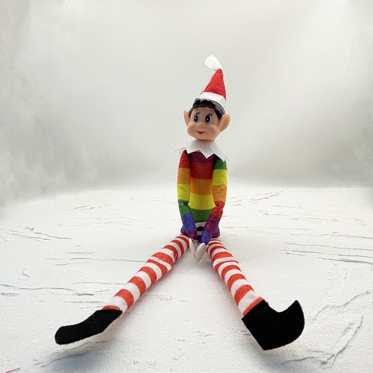 Christmas decorations Christmas elf long legs Christmas ornaments rainbow color sitting Christmas bookshelf elf ornaments