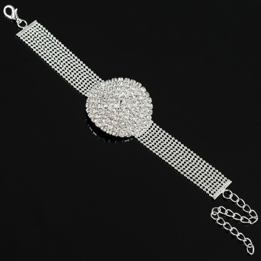 Ball Chain Link Silver Color Full Round Shape Bridal Bracelets Romantic Ladies Luxury Party Crystal Evening Bracelet
