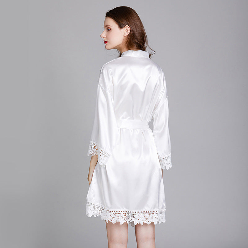 Long-Sleeved Loose-Fit Women's Sleepwear Robe for Spring and Summer - Bridal Party Morning Gown