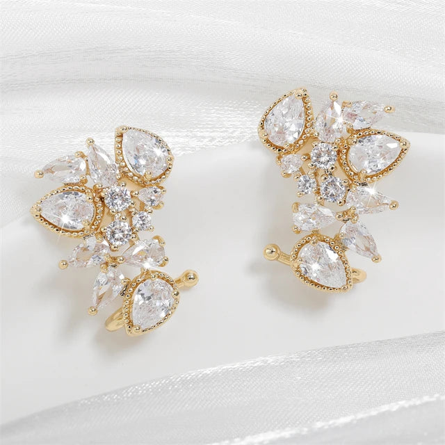 Fashion Cubic Zirconia Flower Stud Earring for Women CZ Shiny Crystal Bridal Earrings Charms Wedding Jewelry
