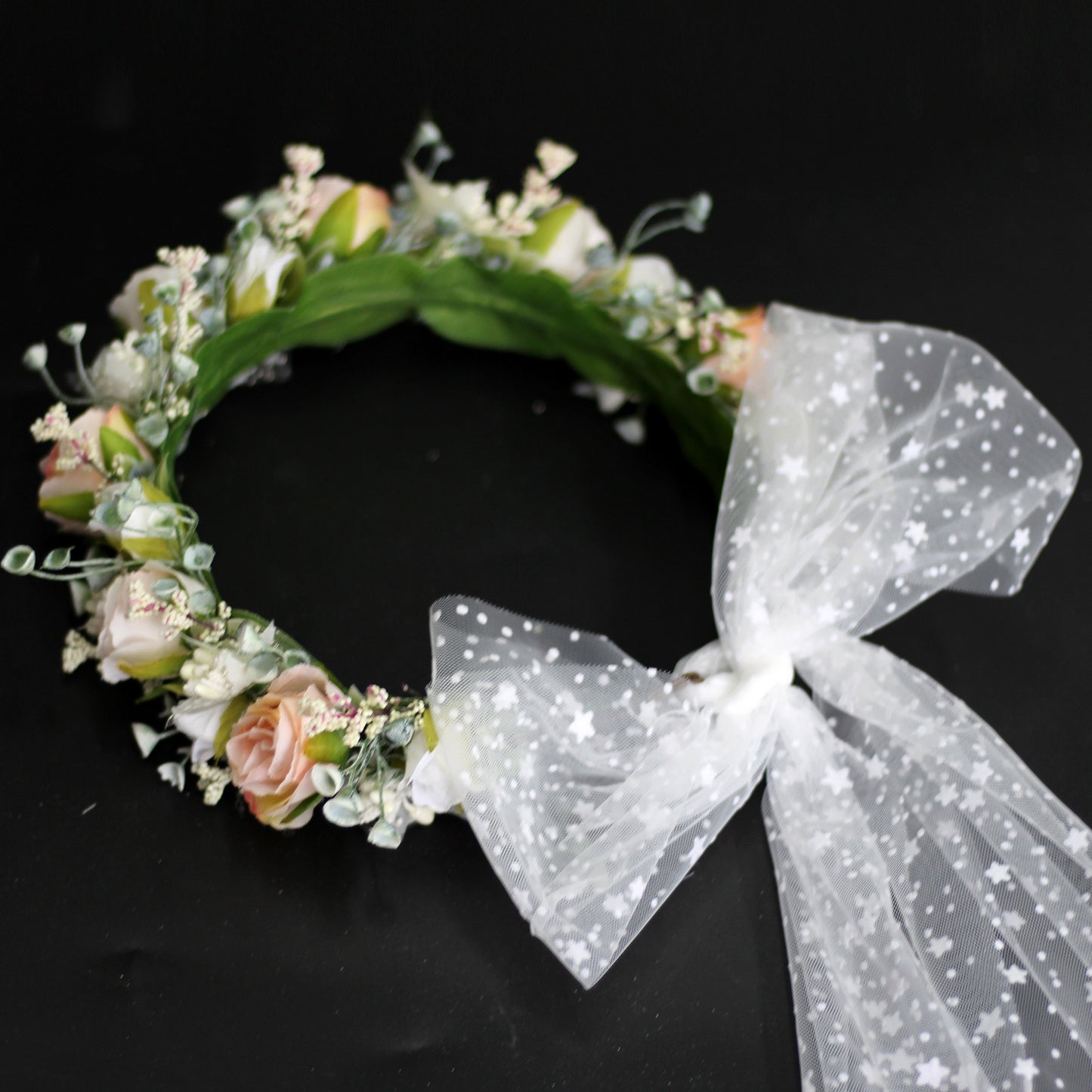 Sweet flower garland rose bud draped in gauze flower crown with exquisite handmade flowers bridal headwear