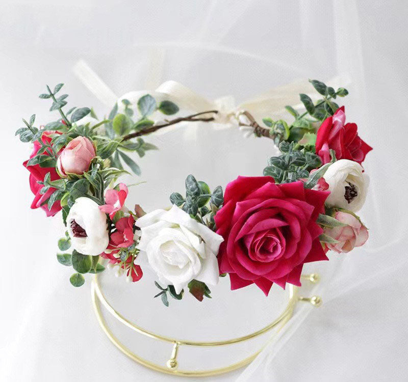Simulated Rose Blossoms Adjustable Headwear Wreath Bridal Forest Flower Wedding Photography Scale Pretend