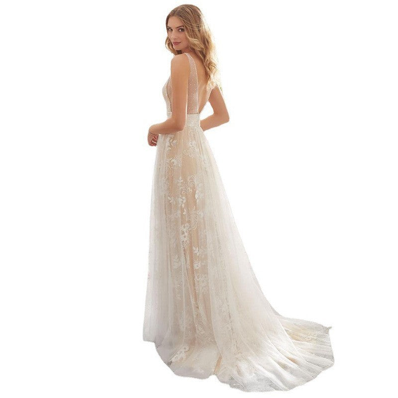 Elegant V-Neck Sleeveless Lace Wedding DressSexy Bridal Gown