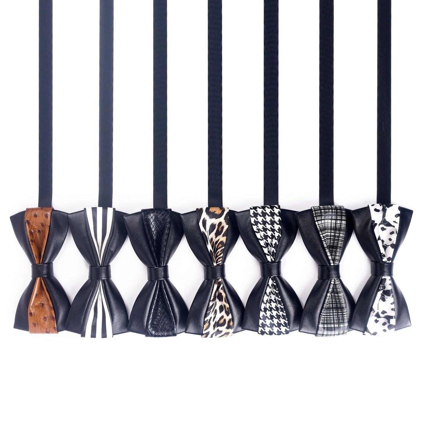 Men's Leather Bow Tie Colorblock PU Bow Tie Contrast Color Panda Animal Print Bow Tie Groom Bow Tie