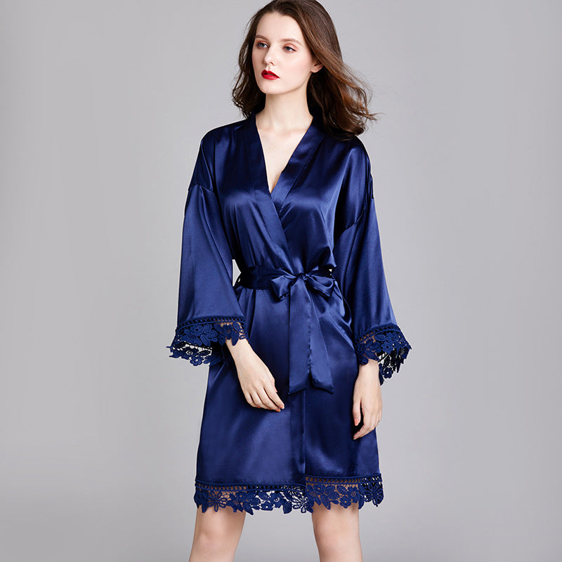 Long-Sleeved Loose-Fit Women's Sleepwear Robe for Spring and Summer - Bridal Party Morning Gown