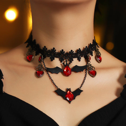 Holiday Ornaments Creative Personality Lace Necklace Bat Halloween Necklace