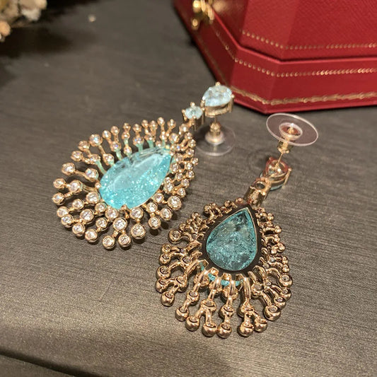 Bilincolor Fashion Light Blue Ice Broken Cubic Zirconia Trendy Earring for Women Bridal Dinner Party