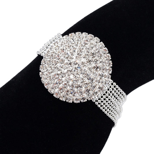 Ball Chain Link Silver Color Full Round Shape Bridal Bracelets Romantic Ladies Luxury Party Crystal Evening Bracelet