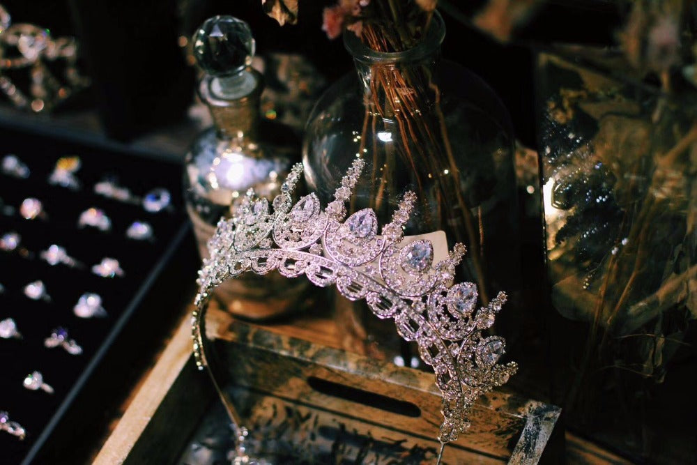 Rosebridalpark Zircon Gorgeous Bridal Wedding Hair Accessories Tiara Big Cubic Zirconia Crown Headband For Bridesmaid t997