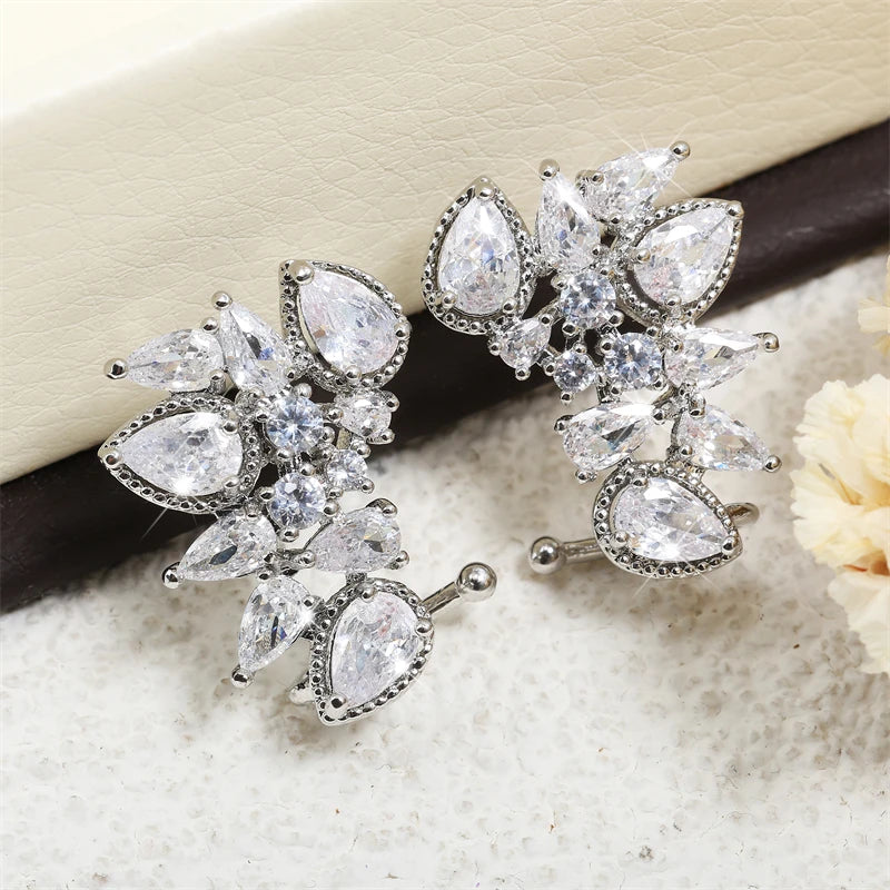 Fashion Cubic Zirconia Flower Stud Earring for Women CZ Shiny Crystal Bridal Earrings Charms Wedding Jewelry