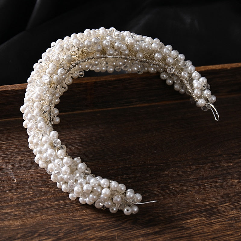 New Pearl Hairband Headwear Hand Woven Twist Bead Bridal Headband Catwalk Runway Dress Accessories