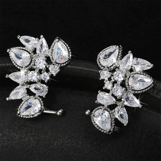 Fashion Cubic Zirconia Flower Stud Earring for Women CZ Shiny Crystal Bridal Earrings Charms Wedding Jewelry