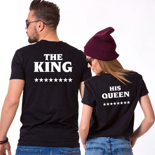 The king his queen  letter couple shirts cotton plus size short sleeve tops