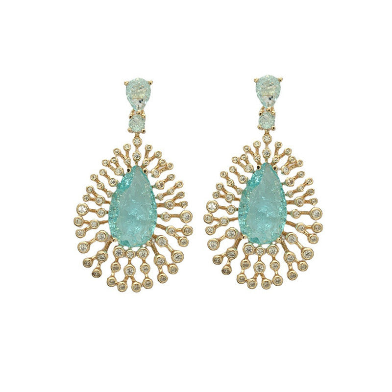 Bilincolor Fashion Light Blue Ice Broken Cubic Zirconia Trendy Earring for Women Bridal Dinner Party