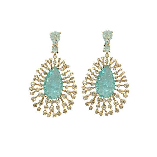 Bilincolor Fashion Light Blue Ice Broken Cubic Zirconia Trendy Earring for Women Bridal Dinner Party