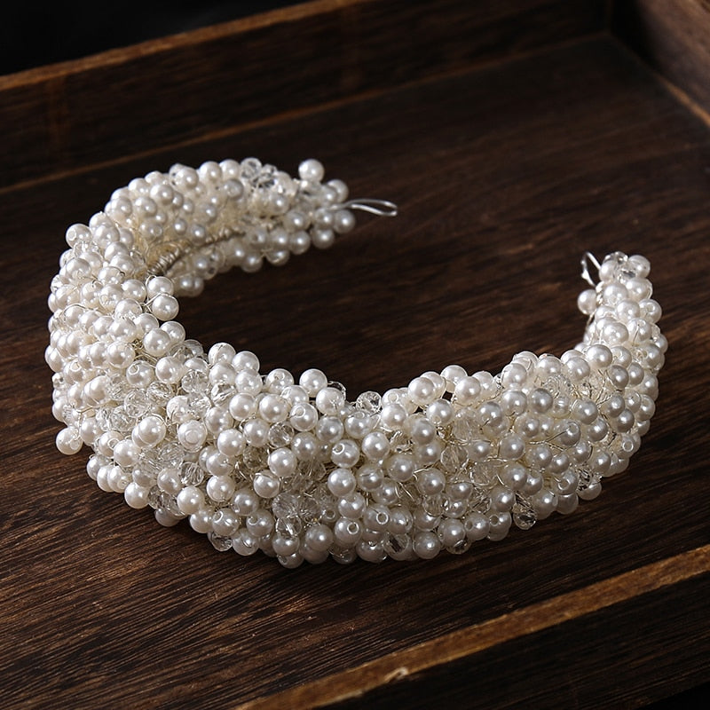 New Pearl Hairband Headwear Hand Woven Twist Bead Bridal Headband Catwalk Runway Dress Accessories