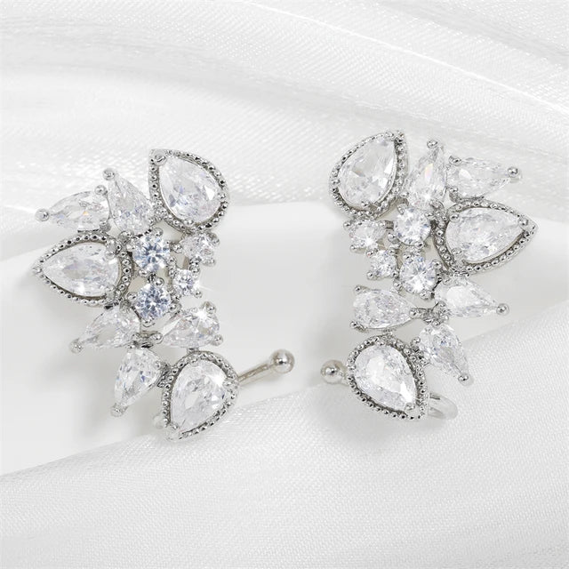 Fashion Cubic Zirconia Flower Stud Earring for Women CZ Shiny Crystal Bridal Earrings Charms Wedding Jewelry
