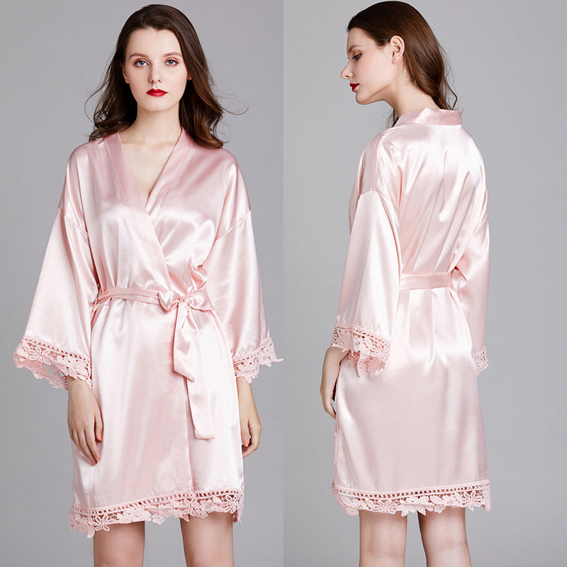 Long-Sleeved Loose-Fit Women's Sleepwear Robe for Spring and Summer - Bridal Party Morning Gown