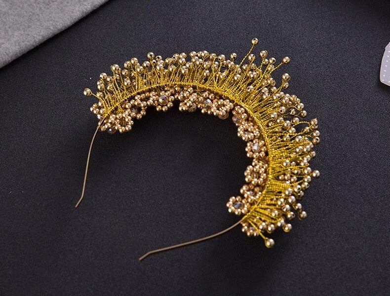 Baroque Gold Flower Leaves Crystal Bridal Crowns for Wedding Hair Accessories New Simulated Pearl Crowns Tiaras Diadem Headbands