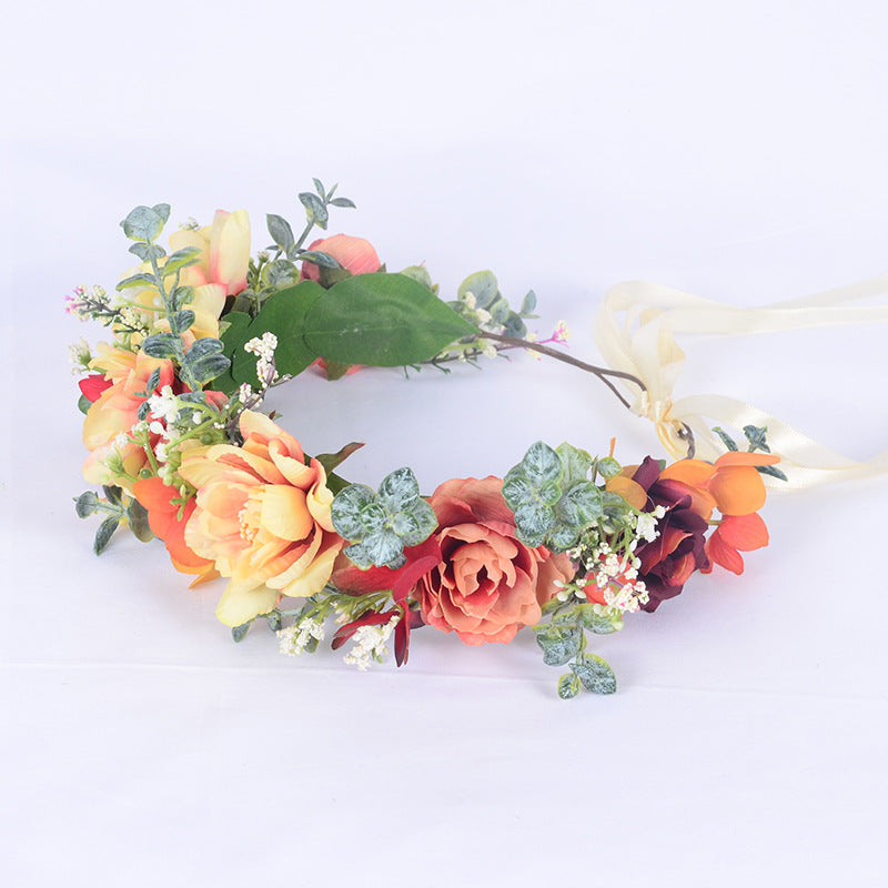 Autumn flower garland flower crown forest simulation water grass headpiece bridal hair accessory