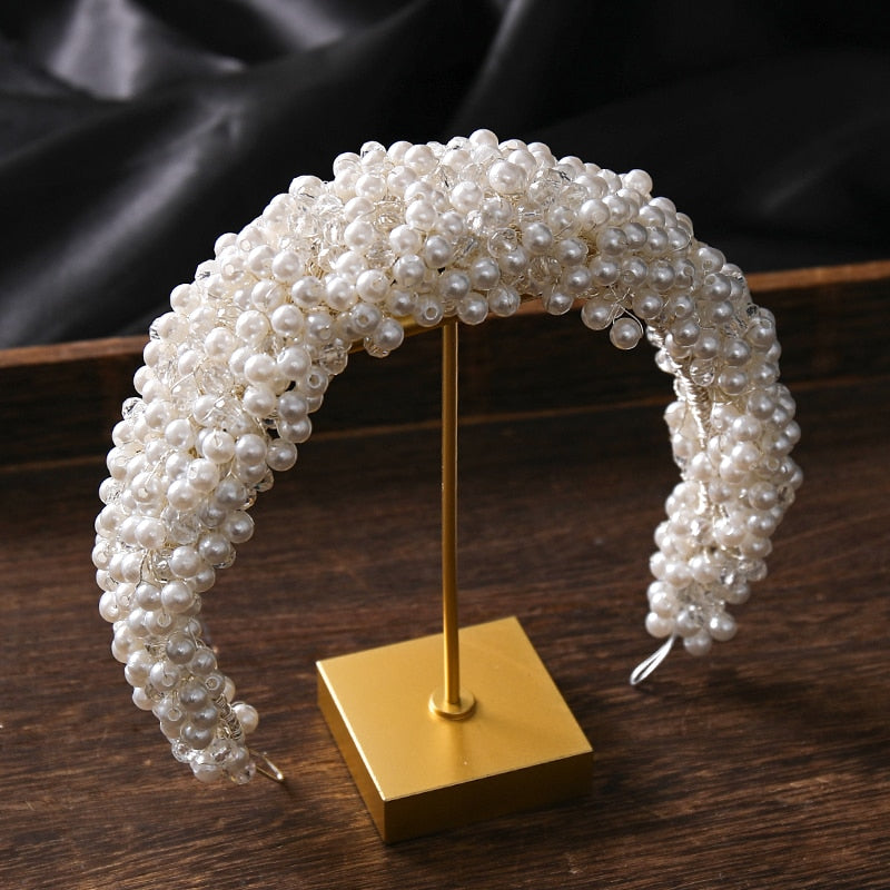 New Pearl Hairband Headwear Hand Woven Twist Bead Bridal Headband Catwalk Runway Dress Accessories