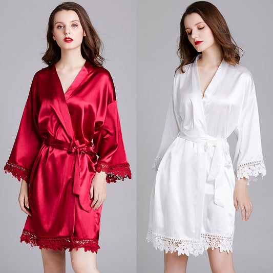 Long-Sleeved Loose-Fit Women's Sleepwear Robe for Spring and Summer - Bridal Party Morning Gown