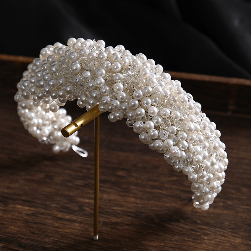 New Pearl Hairband Headwear Hand Woven Twist Bead Bridal Headband Catwalk Runway Dress Accessories