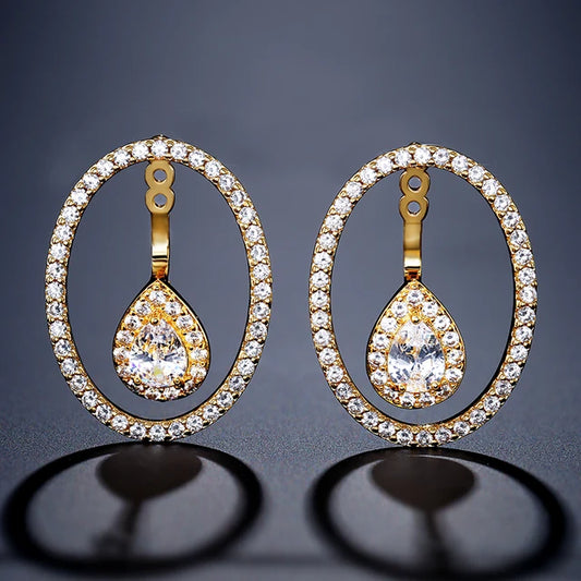 Round Cutout Design Zircon Water Drop Earrings for Women Elegant Bridal Earing Fashion Geometric Wedding Jewelry