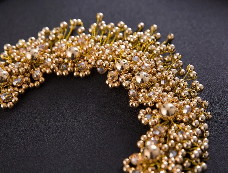 Baroque Gold Flower Leaves Crystal Bridal Crowns for Wedding Hair Accessories New Simulated Pearl Crowns Tiaras Diadem Headbands