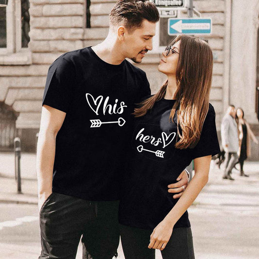 Valentine's Day T-Shirt Couple Short Sleeve Ready Stock Cupid's Arrow Heart Her His Print Minimalist Summer Top