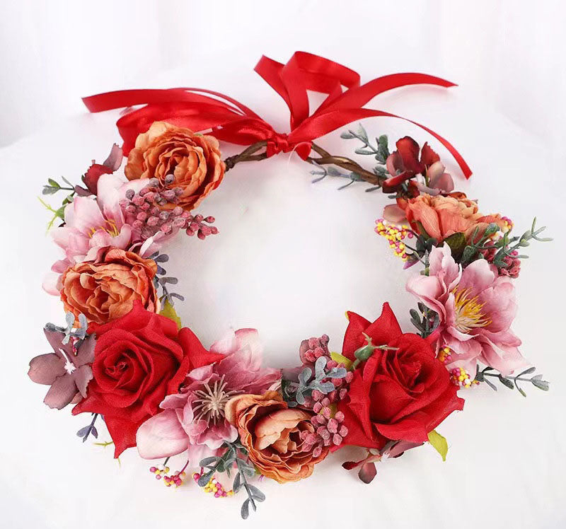 Simulated Rose Blossoms Adjustable Headwear Wreath Bridal Forest Flower Wedding Photography Scale Pretend