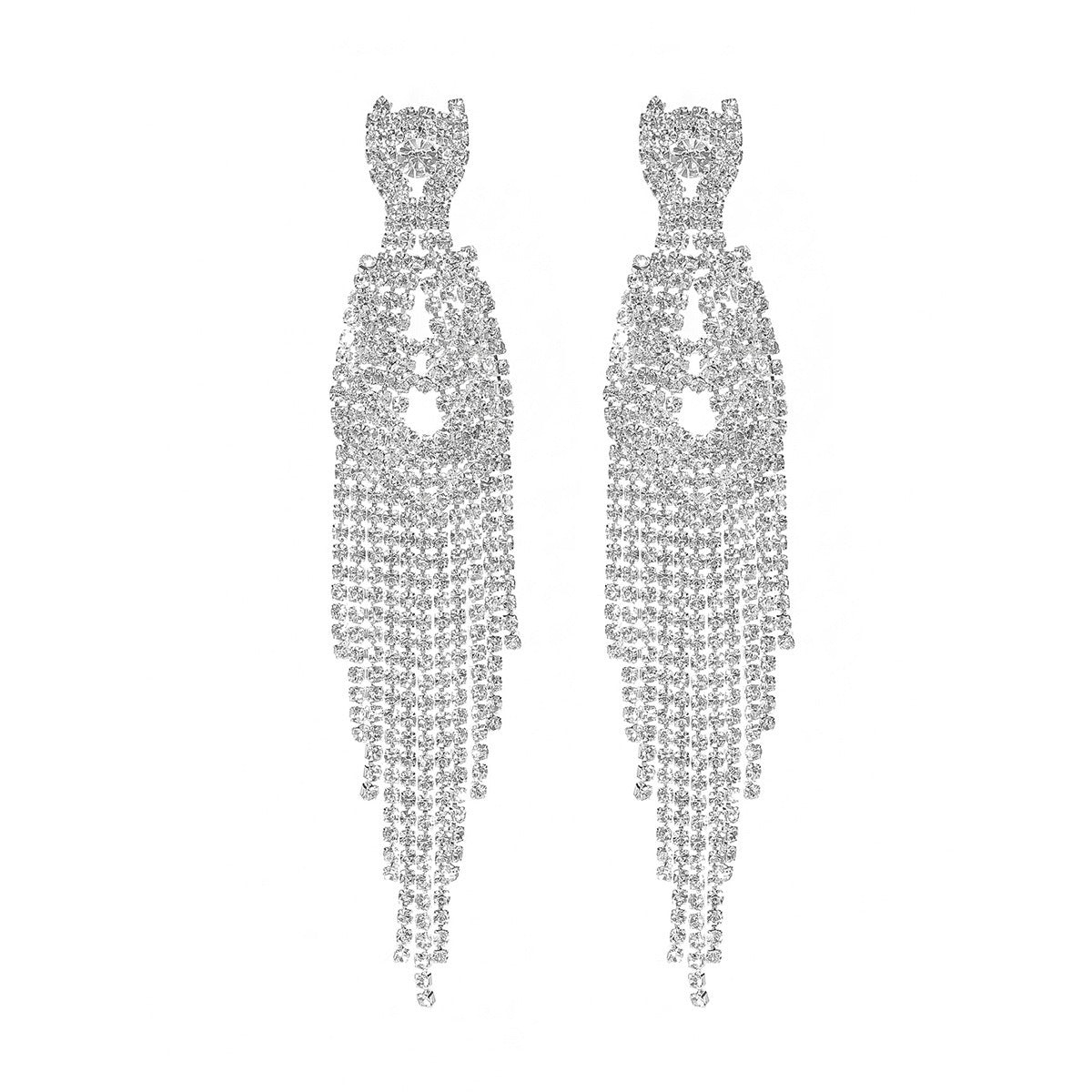 Luxurious full diamond long tassel earrings for women, high-end and elegant bridal earrings