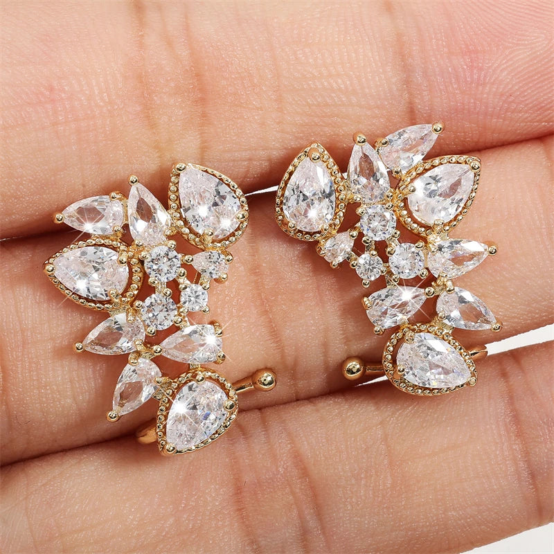 Fashion Cubic Zirconia Flower Stud Earring for Women CZ Shiny Crystal Bridal Earrings Charms Wedding Jewelry