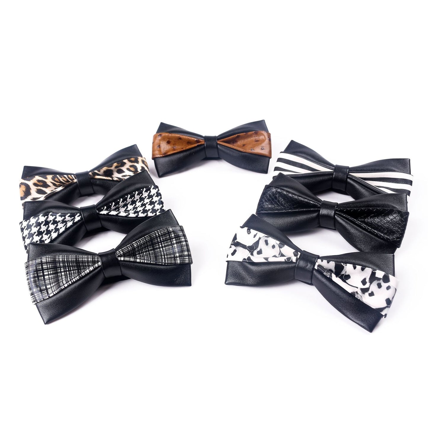 Men's Leather Bow Tie Colorblock PU Bow Tie Contrast Color Panda Animal Print Bow Tie Groom Bow Tie