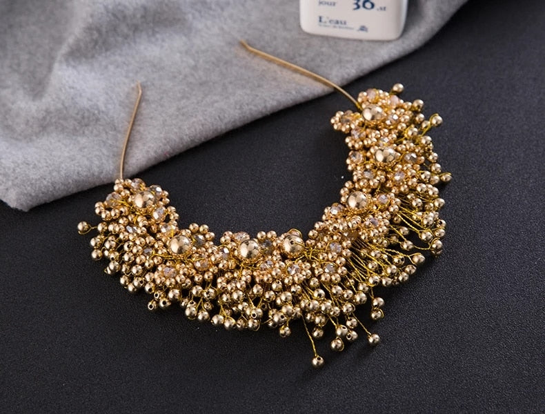 Baroque Gold Flower Leaves Crystal Bridal Crowns for Wedding Hair Accessories New Simulated Pearl Crowns Tiaras Diadem Headbands