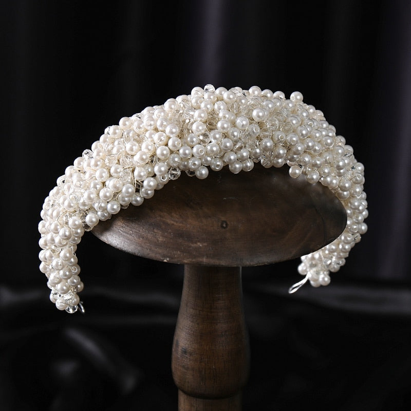 New Pearl Hairband Headwear Hand Woven Twist Bead Bridal Headband Catwalk Runway Dress Accessories