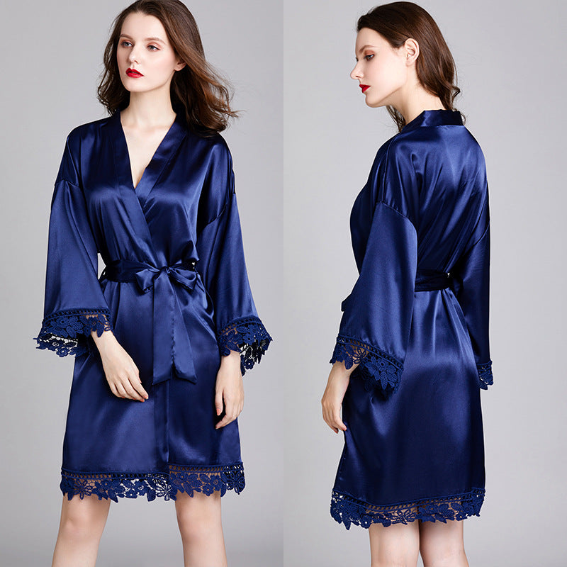 Long-Sleeved Loose-Fit Women's Sleepwear Robe for Spring and Summer - Bridal Party Morning Gown