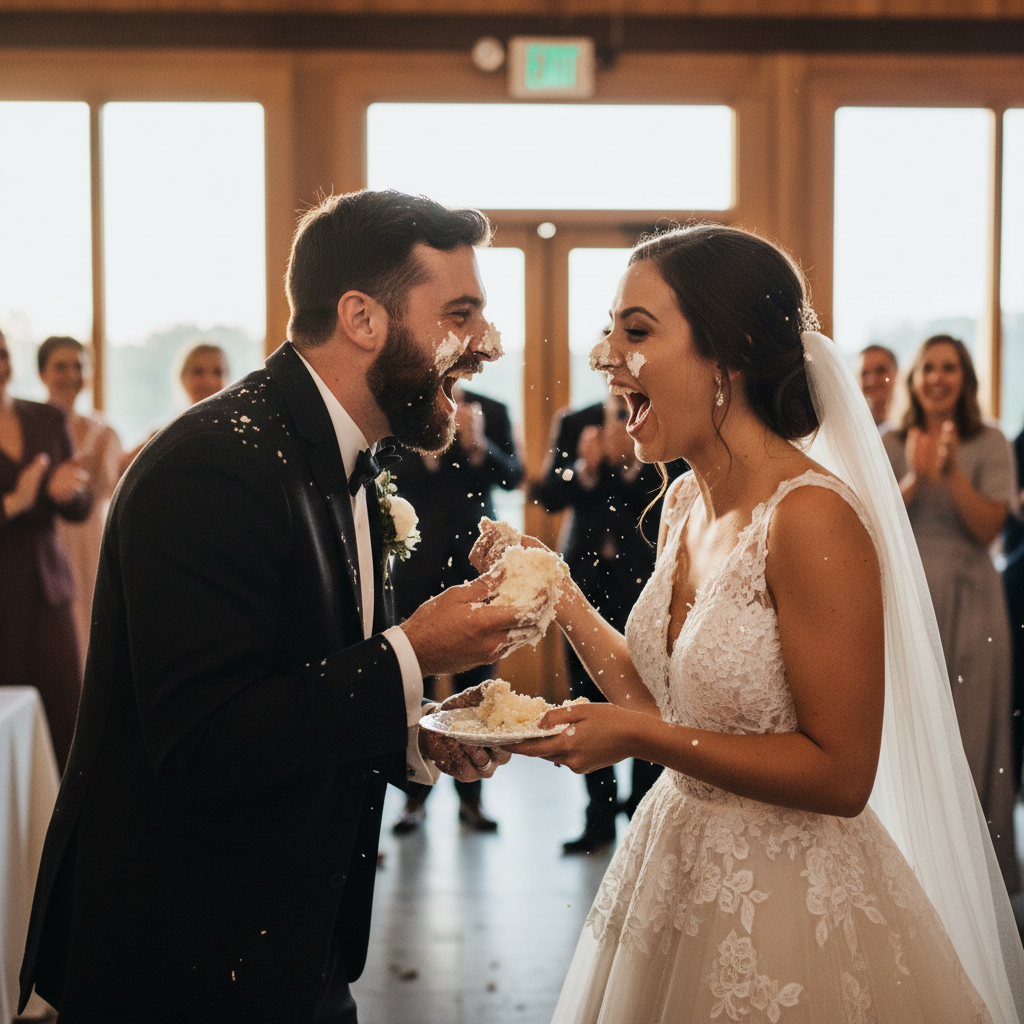 Bride and groom cake smash