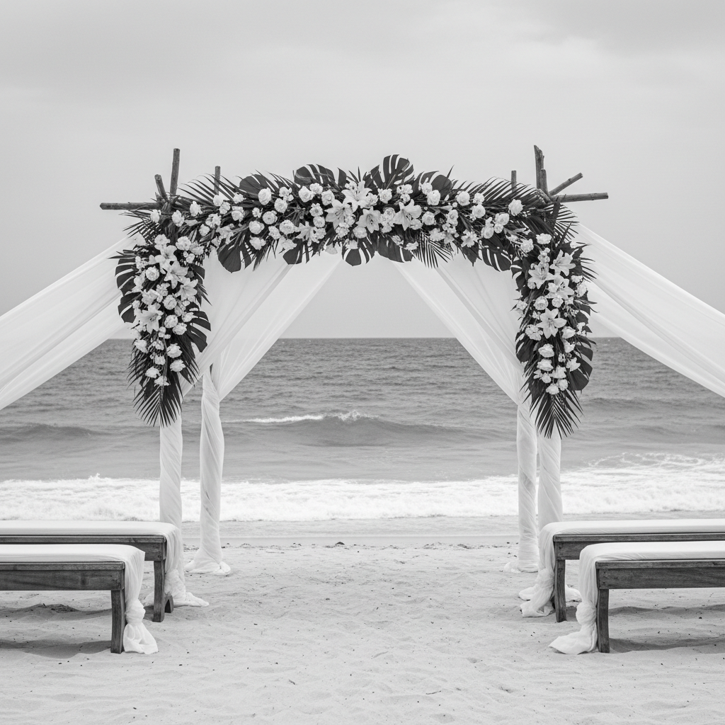 Beach wedding altar waiting for bride and groom