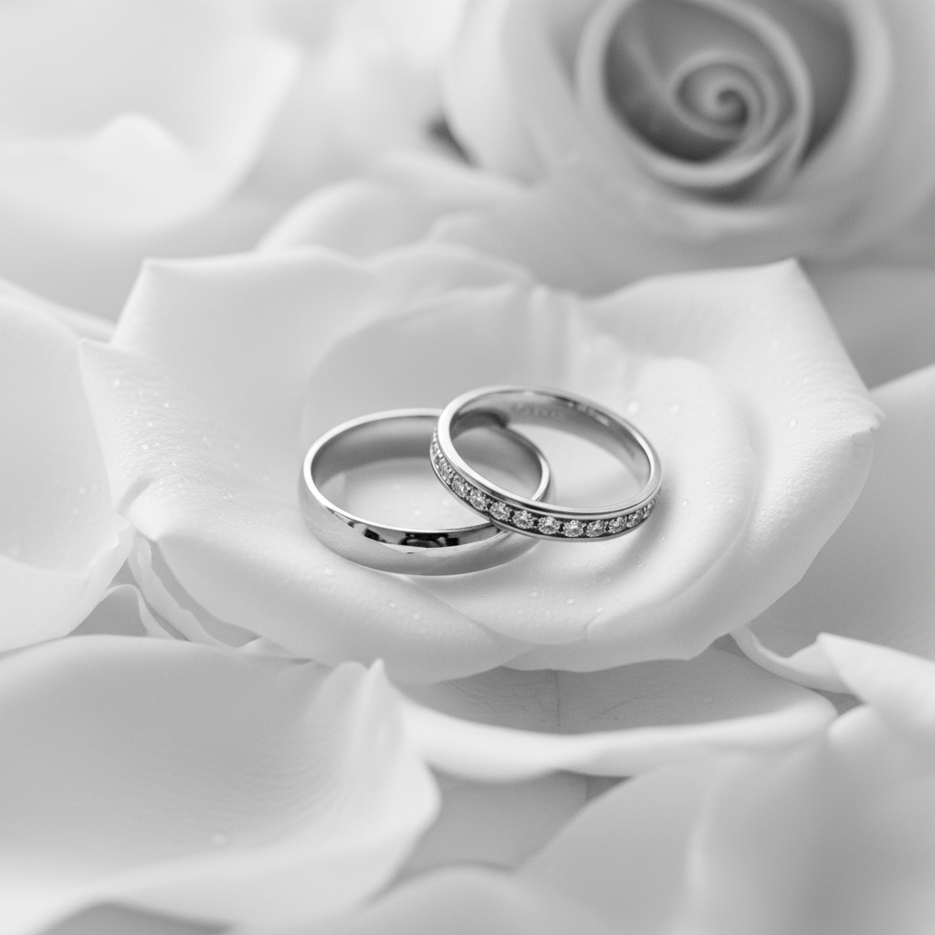 Wedding Rings on Rose Petals